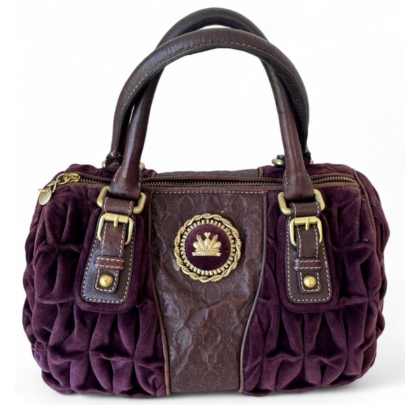 Juicy Couture Handbags - Vintage Juicy Couture Purple Velvet And Lamb Leather Royal Handbag Purse Y2K 90s